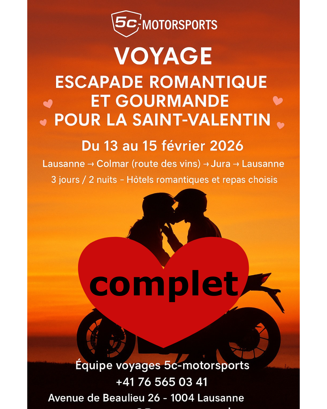 image d'un flyer pour un voyage sur le thème de la St Valentin complet